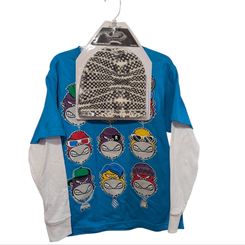 First Wave Graphic Long Sleeve Shirt And Beanie Combo Size 10/12